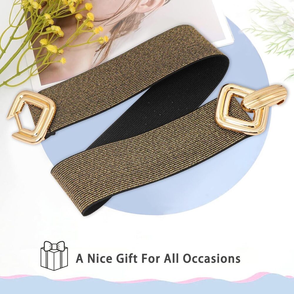 9962 Stretchy Wide Belts For Women Elastic Waist Dresses Bling Black - Picture 6 of 6